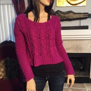 Aeropostale Cropped Sweater Cable Knit Pink S